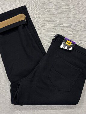 CAT Caterpillar Work Pants Mens 40 x 30 Black Canvas Fleece Lined Insulated